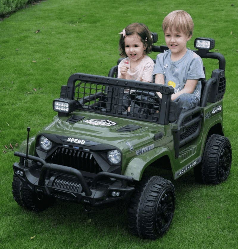 Xe ô tô điện trẻ em 2 chỗ ngồi Jeep BDQ1202 ghế da, bánh cao su