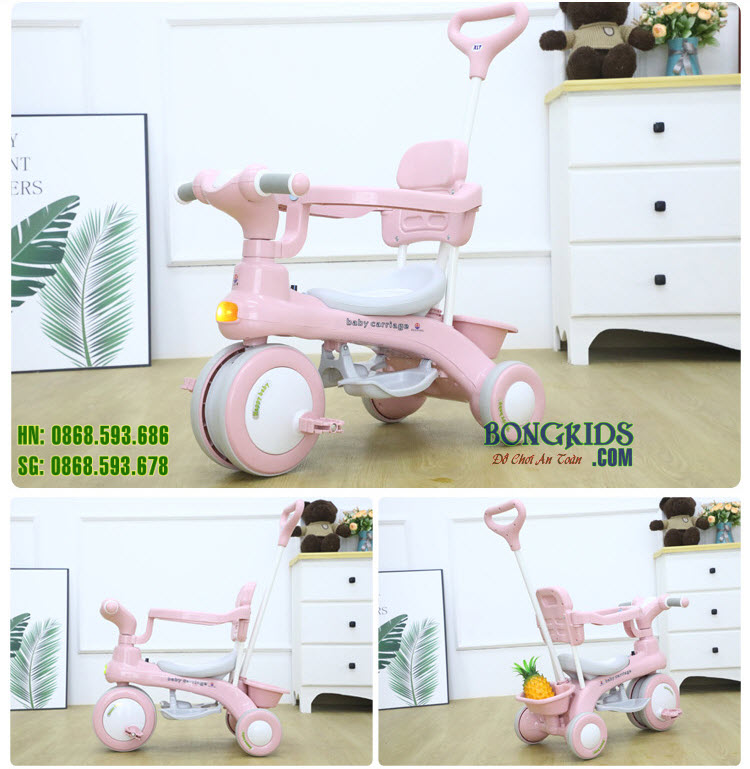 Xe đạp 3 bánh 688 Baby Carriage màu hồng