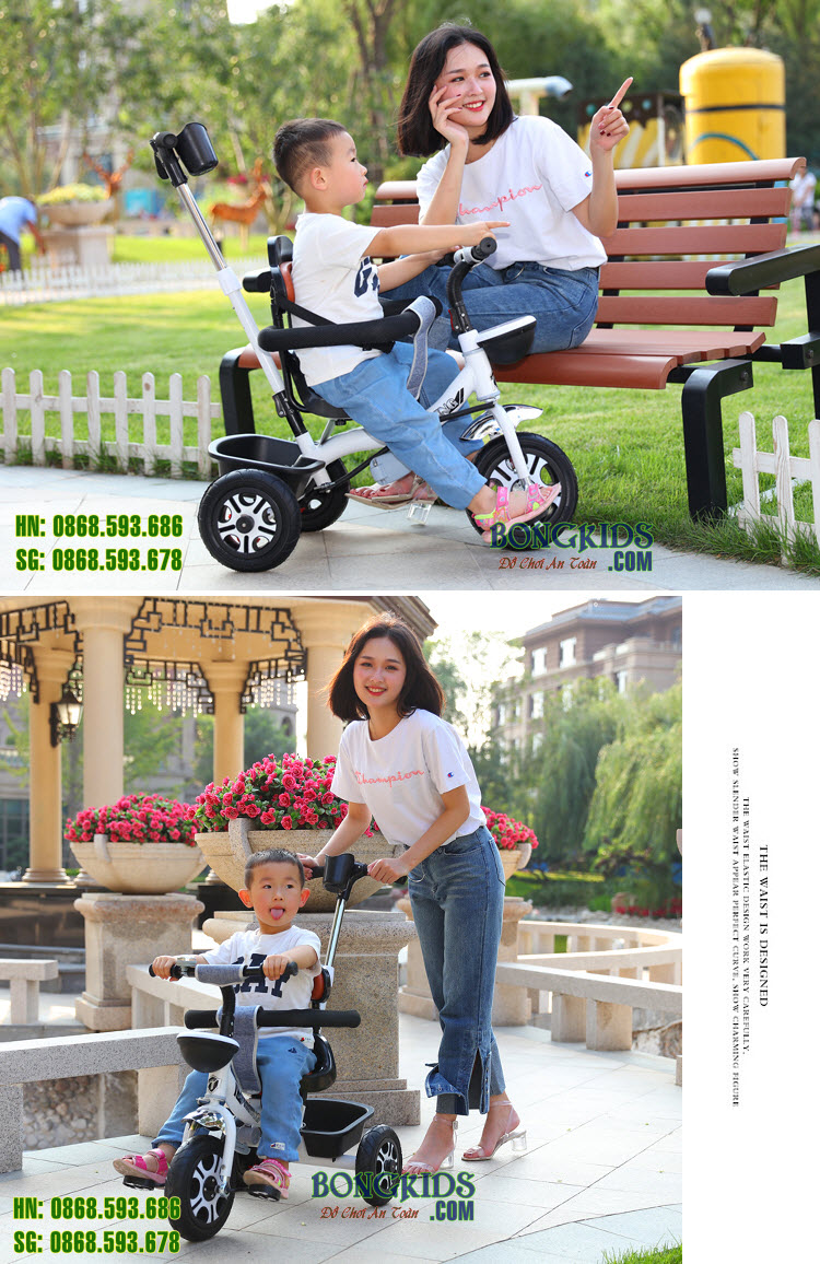 Xe đạp 3 bánh cao cấp BYT066-13 có cần đẩy - mái che Xe đạp 3 bánh cao cấp BYT066-13