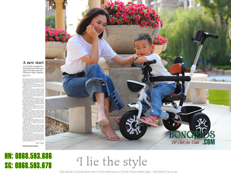 Xe đạp 3 bánh cao cấp BYT066-13 có cần đẩy - mái che Xe đạp 3 bánh cao cấp BYT066 13