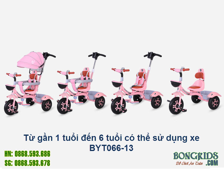 Xe đạp 3 bánh cao cấp BYT066-13 có cần đẩy - mái che Xe đạp 3 bánh cao cấp BYT066-13 có cần đẩy