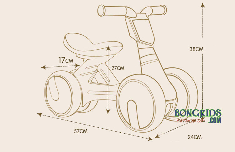 Kích thước xe chòi chân trẻ em 168 màu vàng