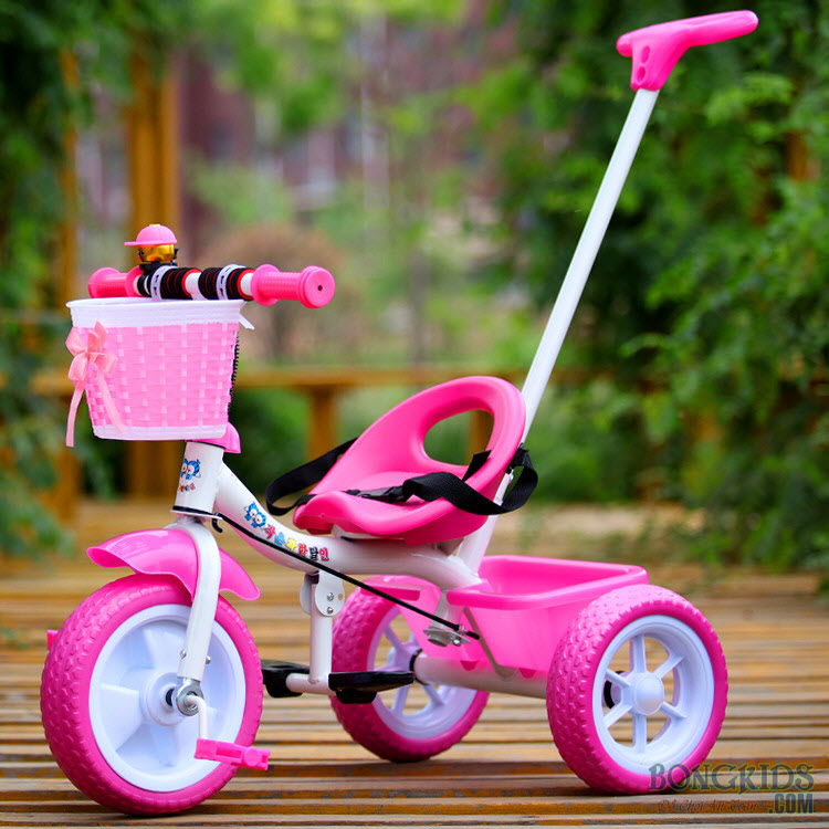 Xe đạp 3 bánh trẻ em 3368 màu hồng có cần đẩy