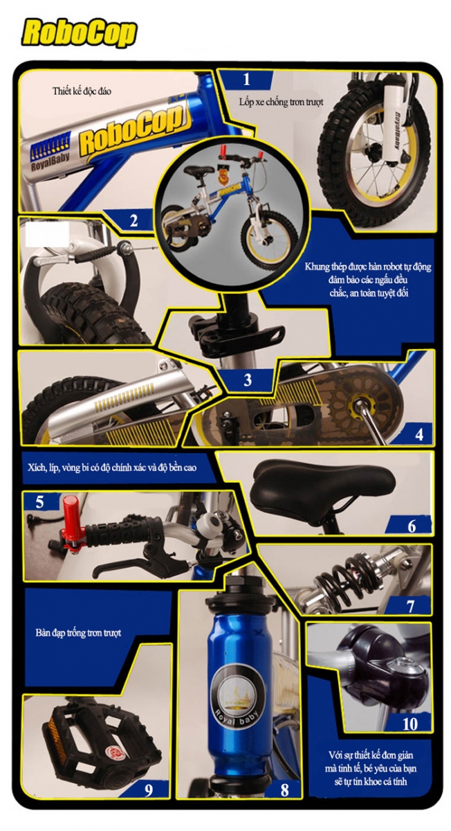 Thông số kỹ thuật xe đạp trẻ em Royalbaby Robocop