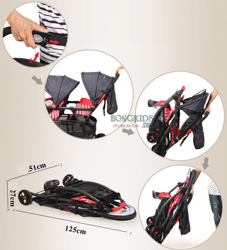 Xe đẩy đôi Baobaohao 705 (ghế trước ghế sau) 8