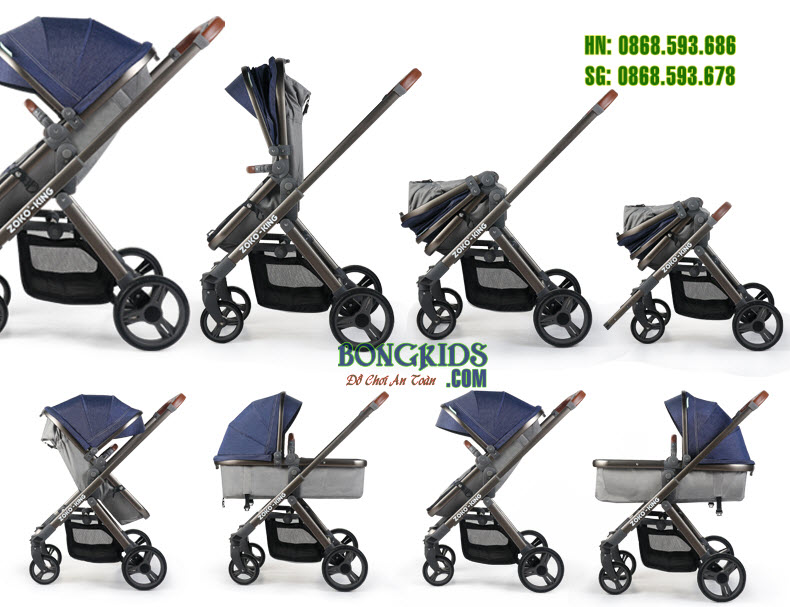 Xe đẩy cao cấp Zoko SG10 cho bé - các tư thế của xe