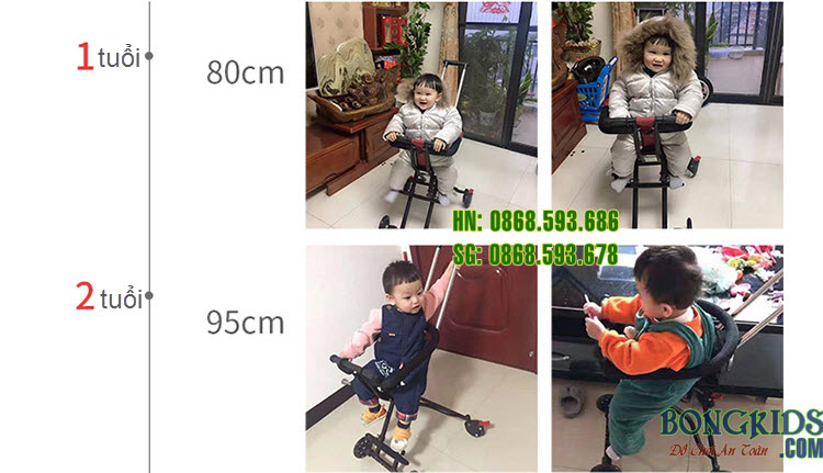 Hình ảnh em bé ngồi sử dụng Xe đẩy thông minh gập gọn Cody V2 1 tuổi và 2 tuổi