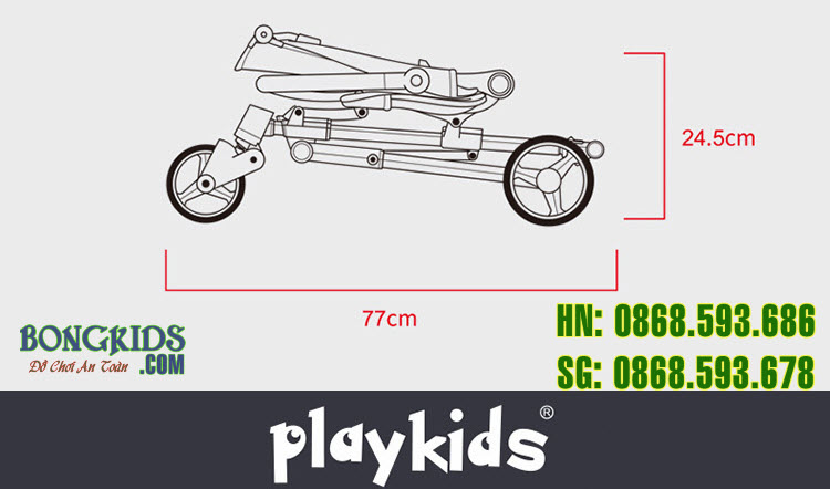 Xe đẩy thông minh 4 bánh gấp gọn X6 - kích thước khi gập